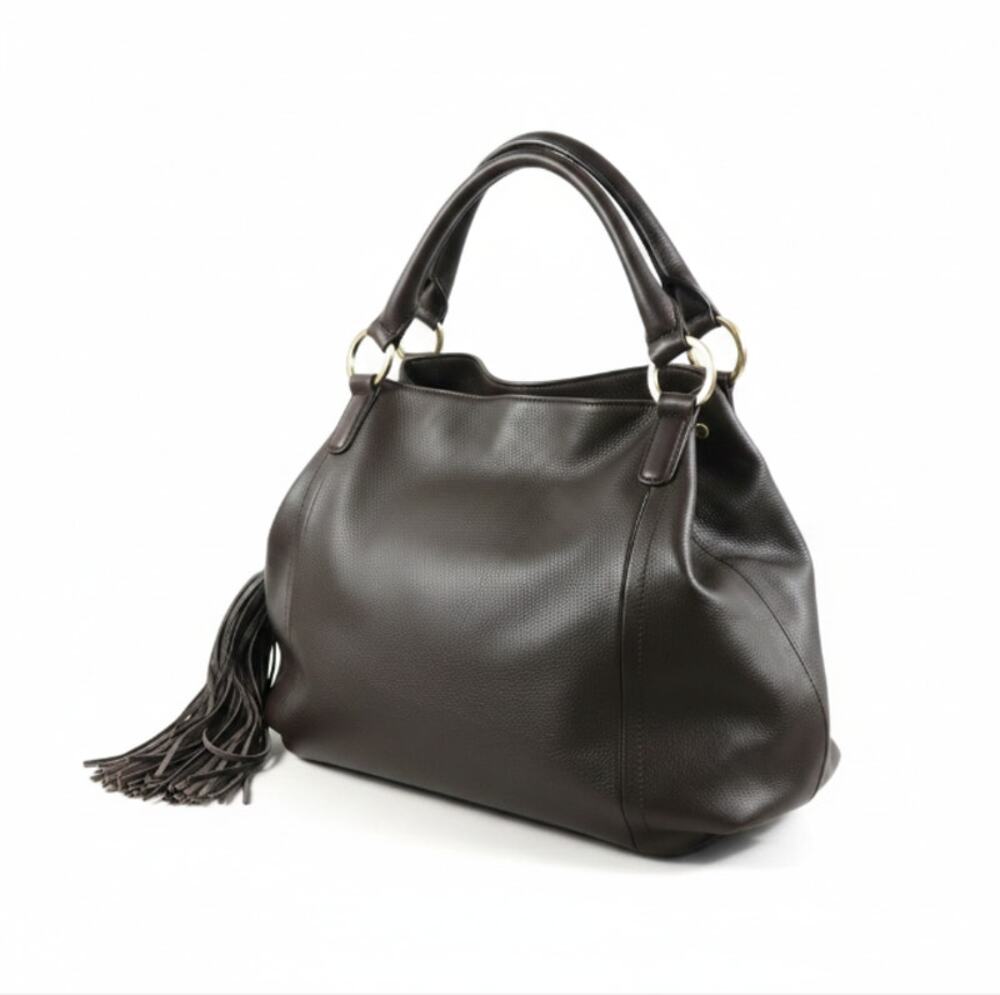 G.I.L.I. Pebbled Leather Hobo Tote Bag Brown Everyday Office Travel Weekender